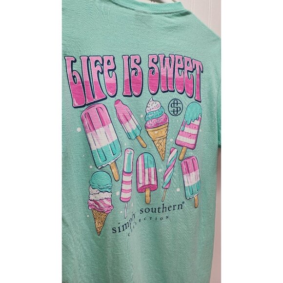 Life Is Sweet Simply Southern Ice Cream Graphic T-Shirt Mint Green Medium 100% C - Picture 2 of 8
